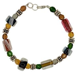 Artisan Beaded Lampwork Glass Swarovski Crystal Bracelet • Handmade Boho Chic